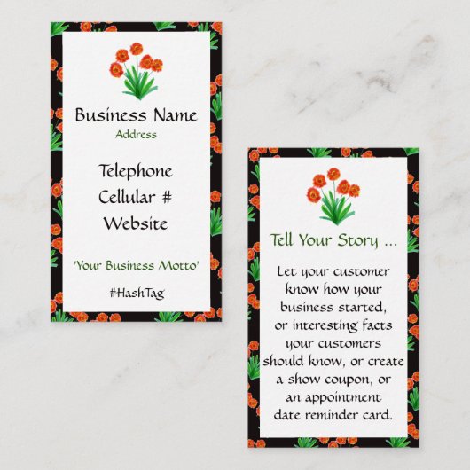 Vet en  bloemig Visitekaartje (Voorkant / Achterkant)