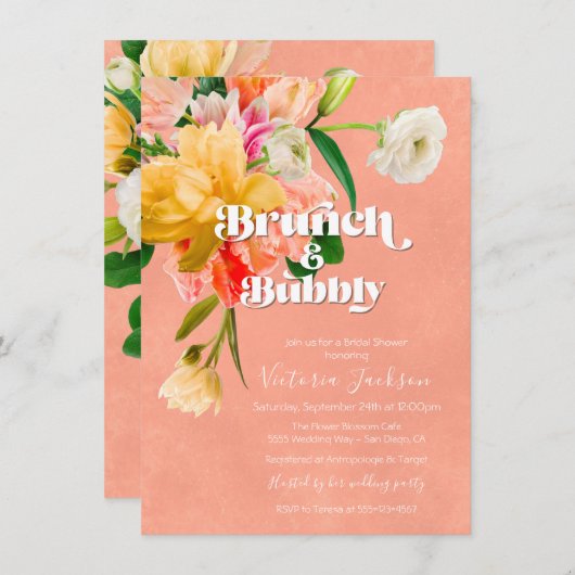 Vet en Bright Blooms Floral Brunch Kaart (Voorkant / Achterkant)