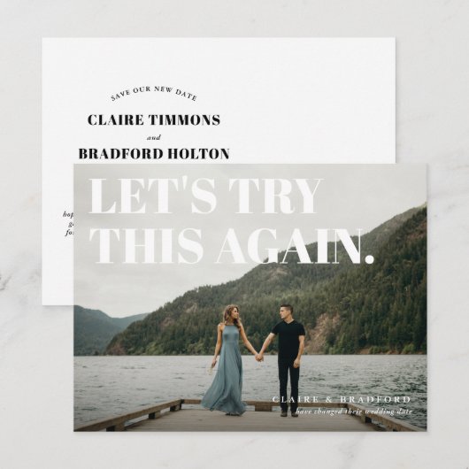 Vet en Cheeky Typografisch sparen de Nieuwe Datum Aankondigingskaart (Voorkant / Achterkant)