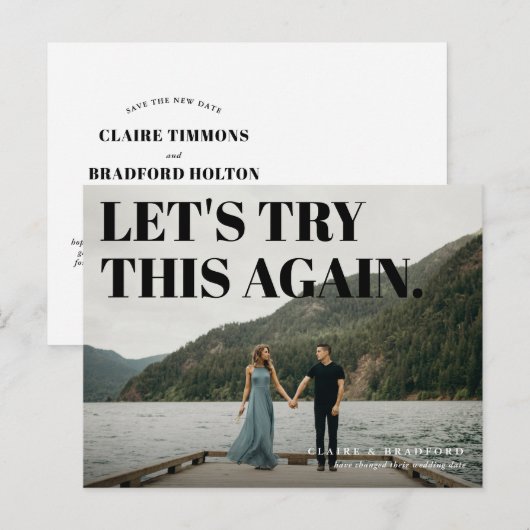 Vet en Cheeky Typografisch sparen een Nieuwe Datum Aankondigingskaart (Voorkant / Achterkant)