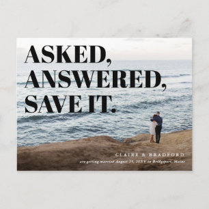 Vet en Cheeky Typographic Weddenschap Save the Dat Aankondigingskaart