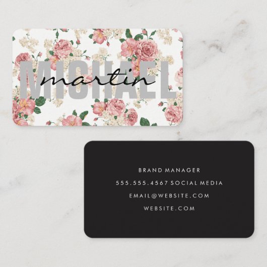 Vet en Cursief Floral patroon Visitekaartje (Voorkant / Achterkant)