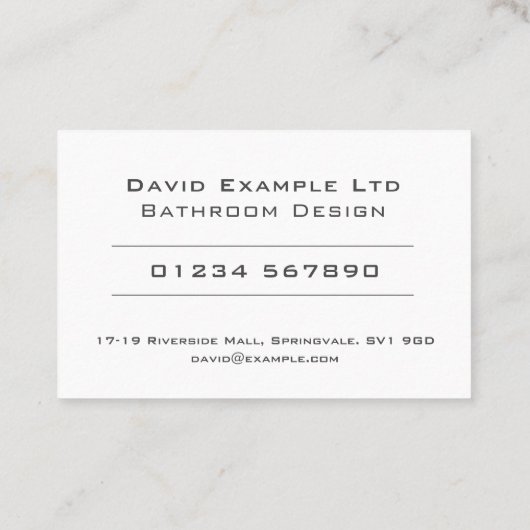 Vet en duidelijk badkamerontwerp visitekaartje (Achterkant)
