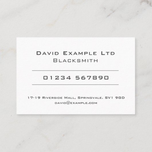 Vet en duidelijk Blacksmith-ontwerp Visitekaartje (Achterkant)