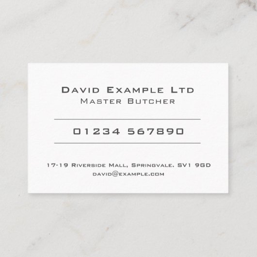 Vet en duidelijk Butcher-ontwerp Visitekaartje (Achterkant)