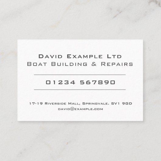 Vet en duidelijk ontwerp - Bootbouw en reparaties Visitekaartje (Achterkant)