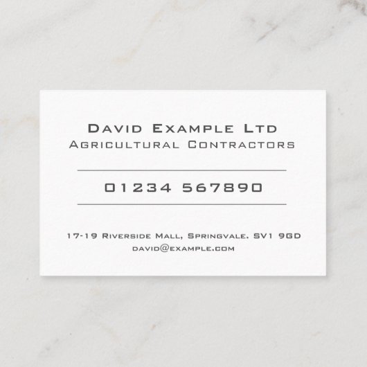 Vet en duidelijk ontwerp van landbouwcontractanten visitekaartje (Achterkant)