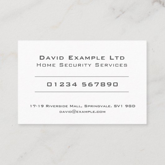 Vet en duidelijk ontwerp voor thuisbeveiligingsser visitekaartje (Achterkant)