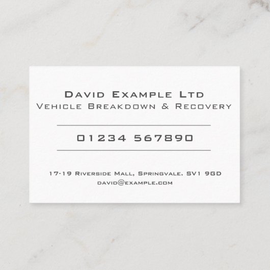 Vet en duidelijk ontwerp voor voertuiguitval en -h visitekaartje (Achterkant)