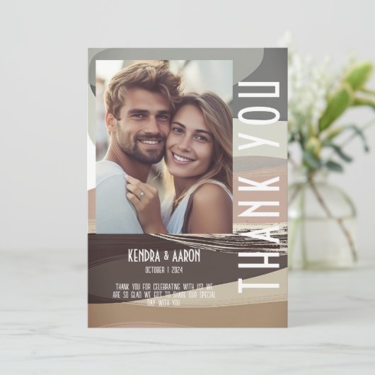 Vet en Edgy Bruin Olijf Bruiloft Dank u Kaart (Staand voorkant)