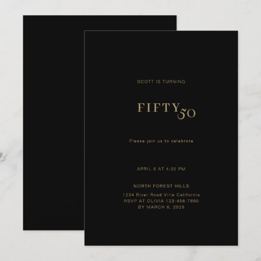 Vet en eenvoudig zwart goud 50e verjaardag kaart (Voorkant / Achterkant)