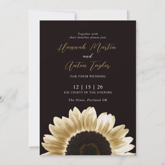 Vet en elegant Black Gold Sunflower Uitnodiging (Voorkant)