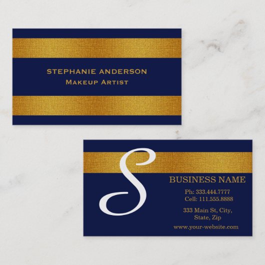 Vet en elegant blauw gouden streep-artiest visitekaartje (Voorkant / Achterkant)