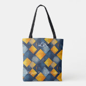 Vet en Elegant Geel en Blauw Diamond Canvas tas (Achterkant)