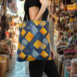 Vet en Elegant Geel en Blauw Diamond Canvas tas