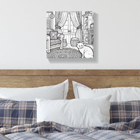 Vet en gemakkelijk Cat #2 Canvas Print (Insitu (Slaapkamer))