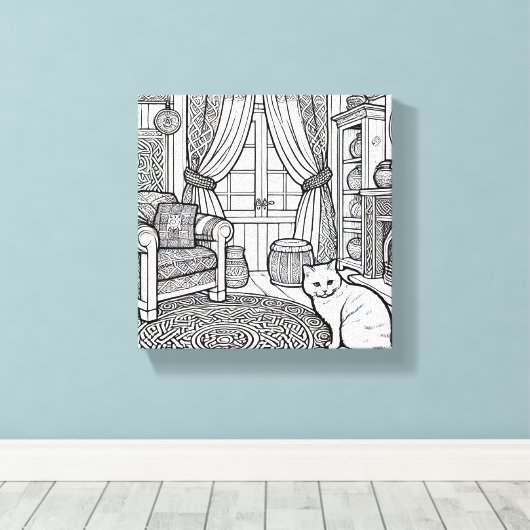 Vet en gemakkelijk Cat #2 Canvas Print (Insitu (Houten vloer))