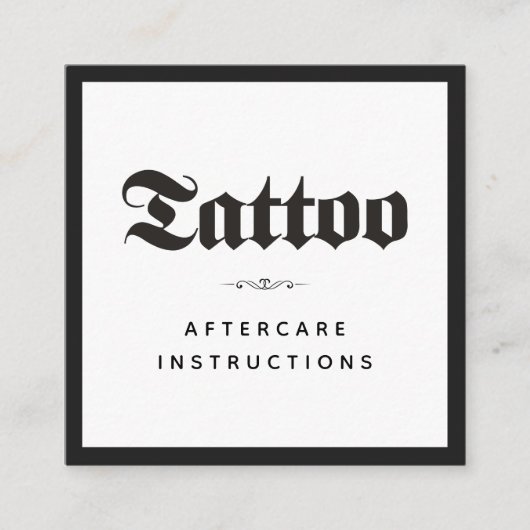 Vet en Gothic Tattoo nazorginstructies Minimale Vierkante Visitekaartje (Voorkant)