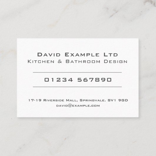 Vet en helder keuken- en badkamerontwerp visitekaartje (Achterkant)