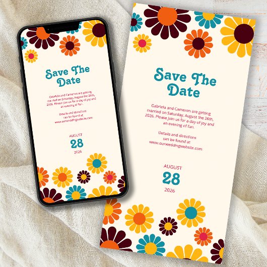 Vet en Helder Retro Kleur Daisy Save The Date