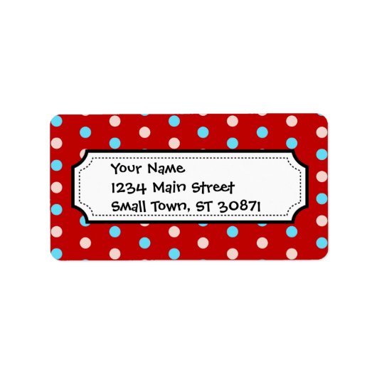 Vet en Helder Rood en Blauw Polka Dots Etiket (Voorkant)