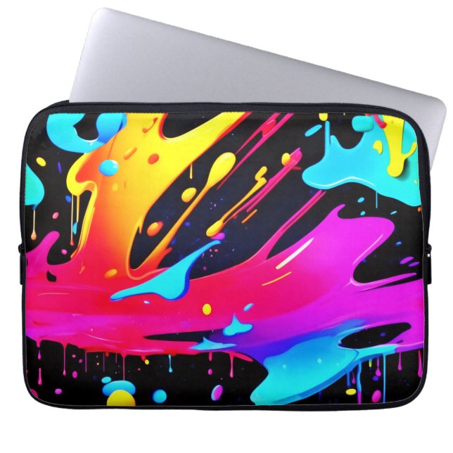 Vet en helder verf Splatter Art Laptop Sleeve (Voorkant)