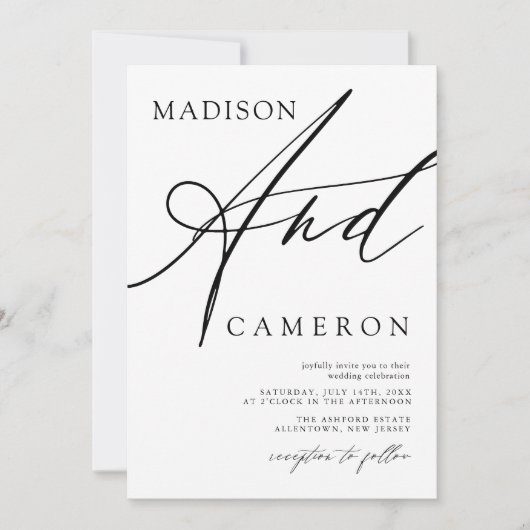 Vet "En" Kalligrafie Zwart-wit Bruiloft Kaart (Voorkant)