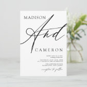 Vet "En" Kalligrafie Zwart-wit Bruiloft Kaart (Staand voorkant)