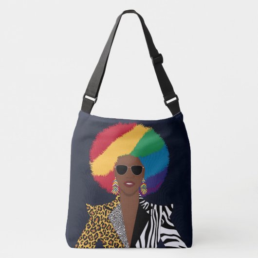 Vet en levendig Afro Chic Illustratie Crossbody Tas (Voorkant)