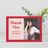 Vet en minimalistisch Retro Script rood en roze hu Bedankkaart (Staand voorkant)