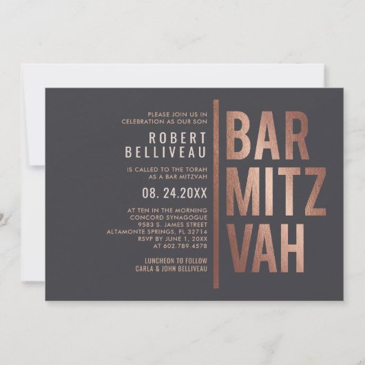 Vet en minimalistische balk Mitzvah Kaart (Voorkant)