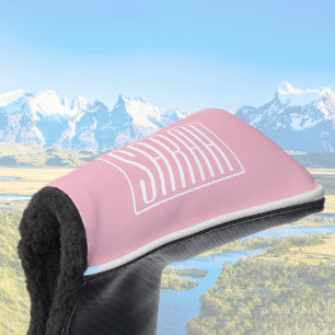 Vet en modern Jouw naam of Word   wit op roze Golfheadcover