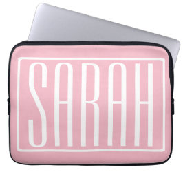 Vet en modern Jouw naam of Word | wit op roze Laptop Sleeve