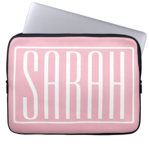Vet en modern Jouw naam of Word   wit op roze Laptop Sleeve