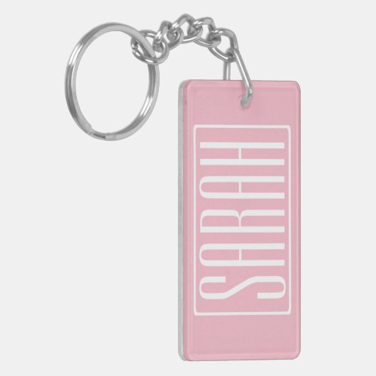 Vet en modern Jouw naam of Word | wit op roze Sleutelhanger (Voorkant Links)
