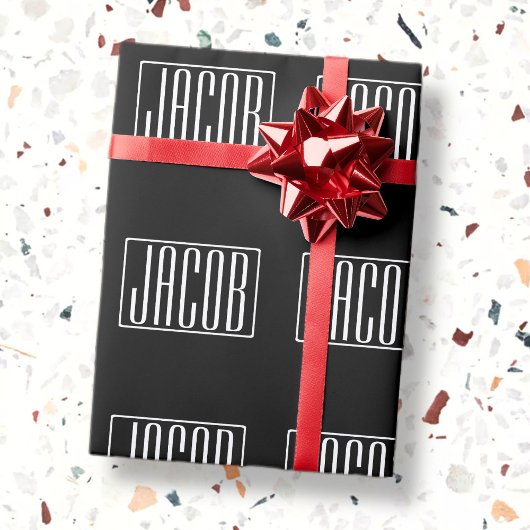 Vet en modern Jouw naam of Word | Zwart wit Cadeaupapier