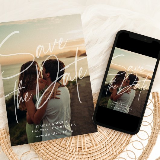 Vet en modern script save the date