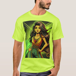 Vet en Mooie Cartoon Meisje T-shirt Des