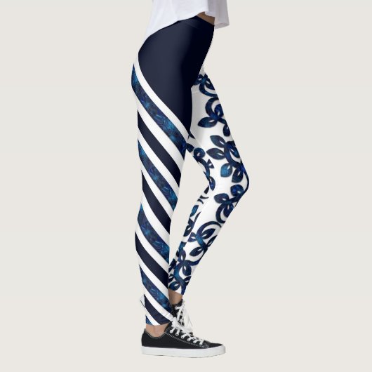Vet en prachtig wit en blauw ontwerp leggings (Rechts)