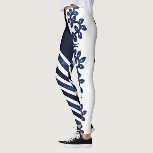 Vet en prachtig wit en blauw ontwerp leggings (Links)
