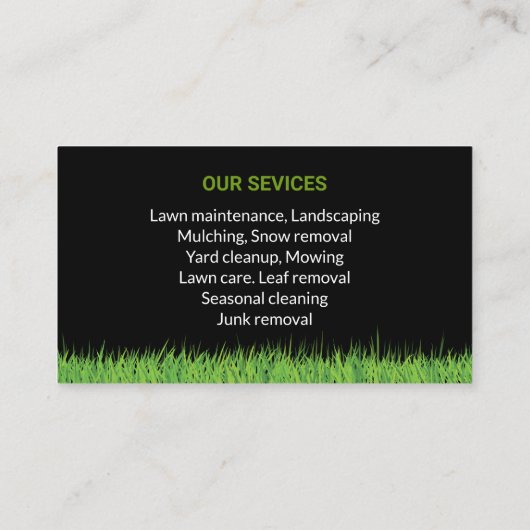 Vet en professioneel gazononderhoud maaien visitekaartje (Achterkant)