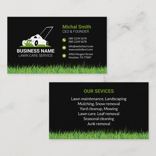 Vet en professioneel gazononderhoud maaien visitekaartje (Voorkant / Achterkant)