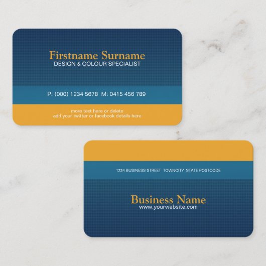 Vet en stijlvol blauw Oranje Visitekaartje (Voorkant / Achterkant)