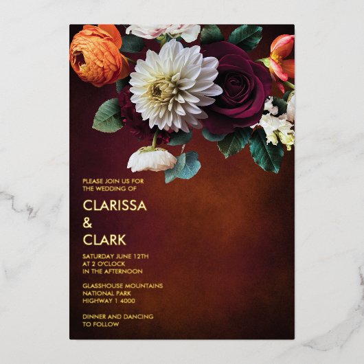 Vet Eucalyptus Wilde Vloer Oranje huwelijk Folie Uitnodiging (Voorkant)