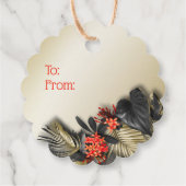 Vet Exotisch Tropisch Blad Zwart Goud Rood Bedankjes Labels (Achterkant)