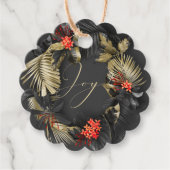 Vet Exotisch Tropisch Blad Zwart Goud Rood Bedankjes Labels (Voorkant)