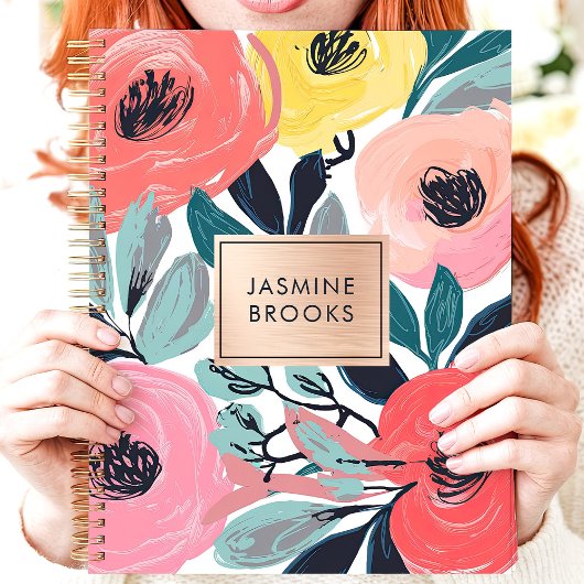 Vet Expressieve Bloemen Aangepaste naam Planner