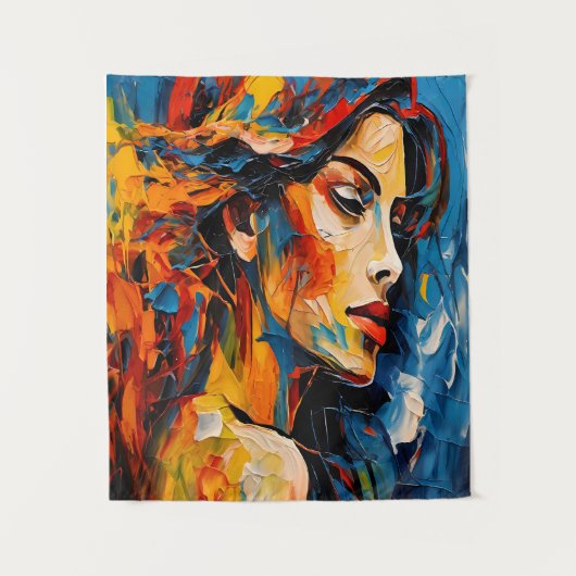 Vet Expressionistisch Vrouw Portret Abstracte Kuns Wandkleed (Voorkant)