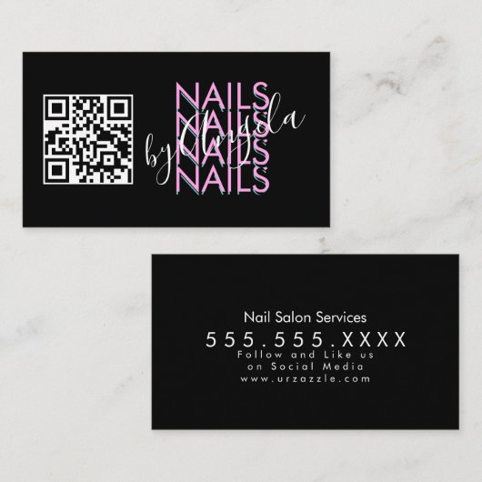 Vet Eyelashes Salon Nails QR code Roze zwart Visitekaartje (Voorkant / Achterkant)