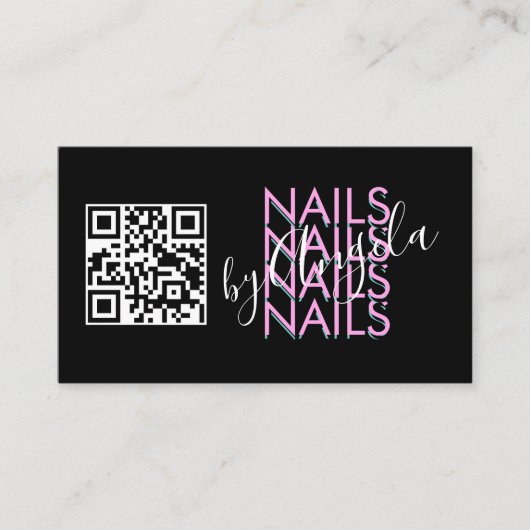 Vet Eyelashes Salon Nails QR code Roze zwart Visitekaartje (Voorkant)